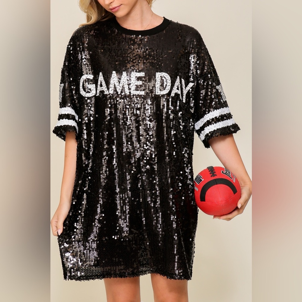 Sequin Game Day Jersey Shirt Dress - Picture 2 of 3